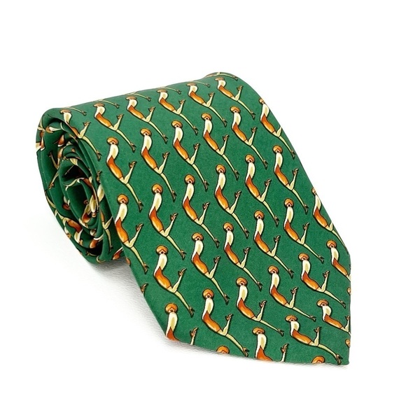 Bally Neckltie 100% Silk Green Orange Flapper Woman Neck Tie Made in Italy EUC - Picture 1 of 10